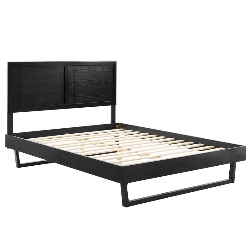 Modway Marlee Wood Frame Queen Platform Bed with Angular Frame in Black