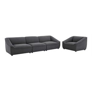 modway comprise 4-piece modern polyester fabric living room set in charcoal