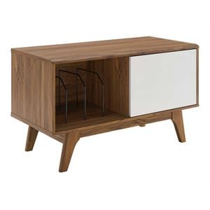 modway envision wood & vinyl record display stand in walnut & white
