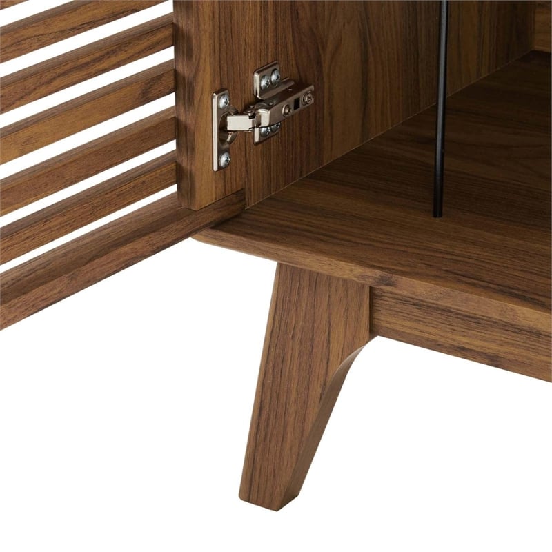 Modway Render Wood & Vinyl Record Display Stand with Hinged Door in Walnut