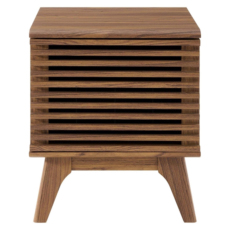Modway Render Wood & Vinyl Record Display Stand with Hinged Door in Walnut