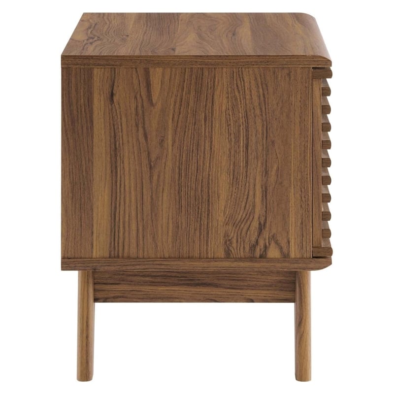 Modway Render Wood & Vinyl Record Display Stand with Hinged Door in Walnut