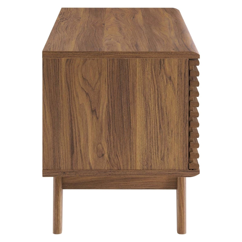 Modway Render Wood & Vinyl Record Display Stand with Sliding Door in Walnut