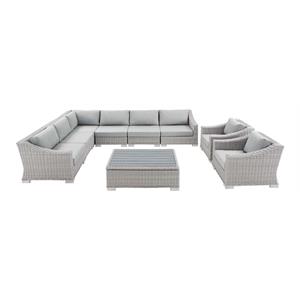 modway conway 9-piece patio rattan sectional sofa set in light gray/gray