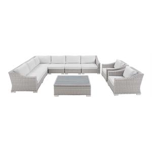 modway conway 9-piece patio rattan sectional sofa set in light gray/white
