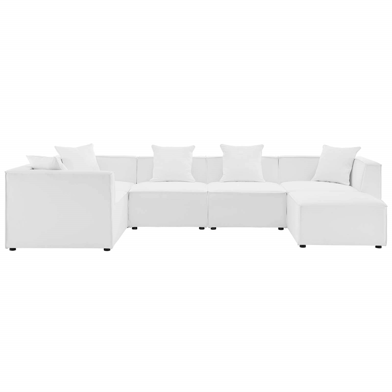 Modway Saybrook 6-Piece Fabric Upholstered Outdoor Patio Sectional Sofa in White