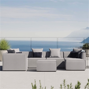 Modway Saybrook 7-Piece Patio Fabric Upholstered Sectional Sofa in Gray