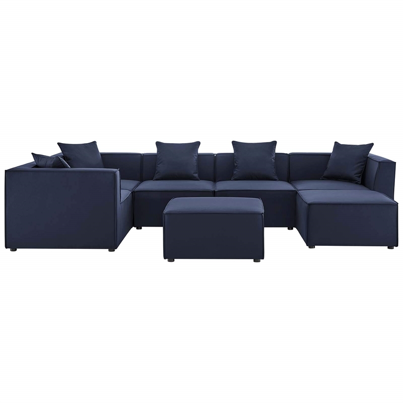 Modway Saybrook 7-Piece Patio Fabric Upholstered Sectional Sofa in Navy