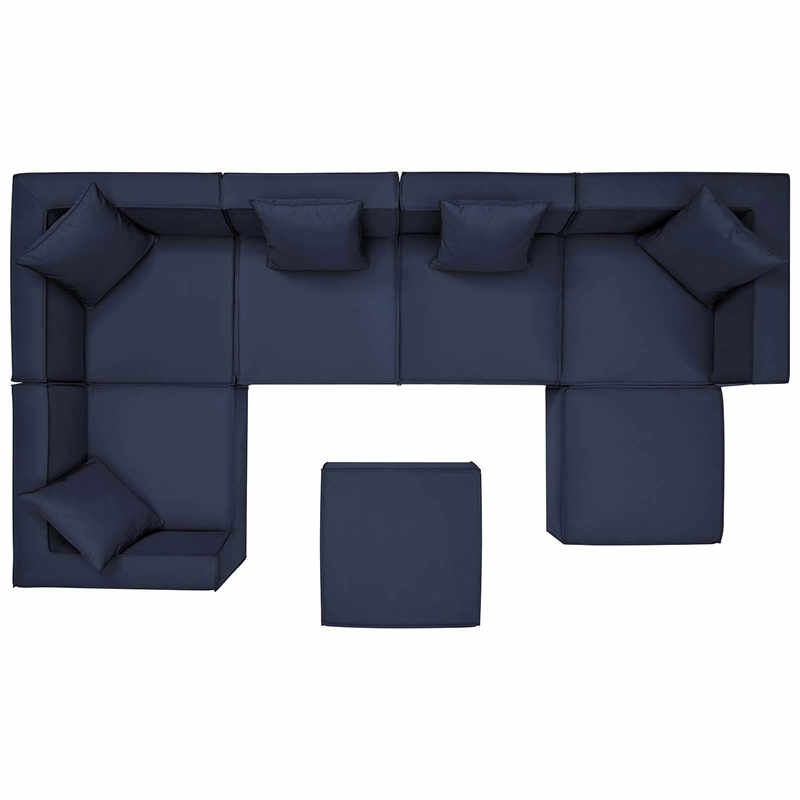 Modway Saybrook 7-Piece Patio Fabric Upholstered Sectional Sofa in Navy