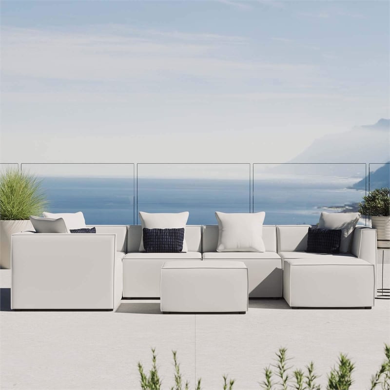 Modway Saybrook 7-Piece Patio Fabric Upholstered Sectional Sofa in White