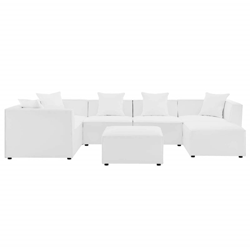 Modway Saybrook 7-Piece Patio Fabric Upholstered Sectional Sofa in White