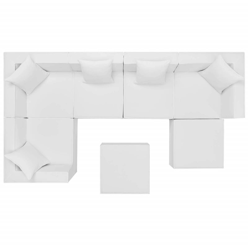 Modway Saybrook 7-Piece Patio Fabric Upholstered Sectional Sofa in White