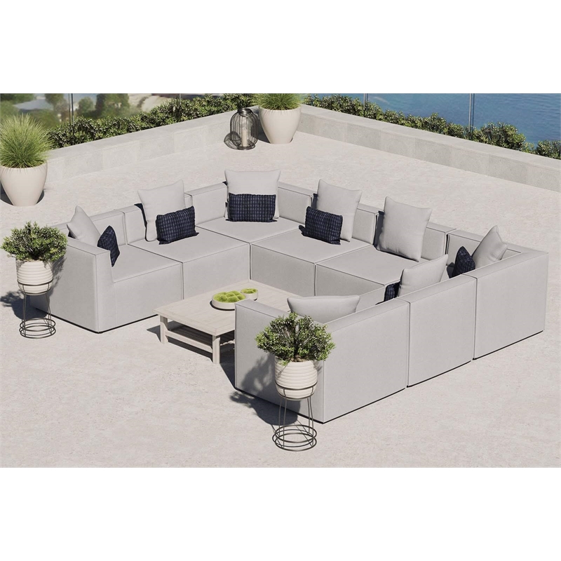 Modway Saybrook 8-Piece Patio Fabric Upholstered Sectional Sofa in Gray