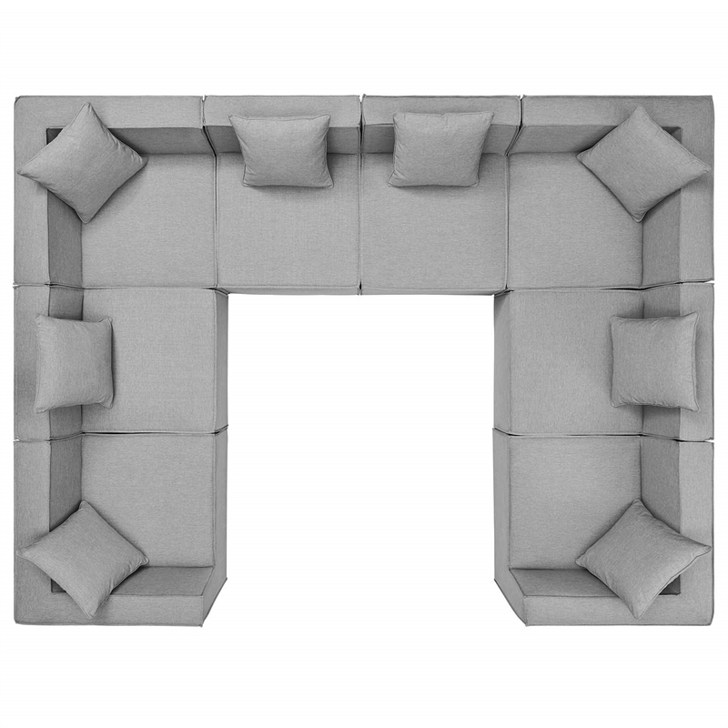 Modway Saybrook 8-Piece Patio Fabric Upholstered Sectional Sofa in Gray