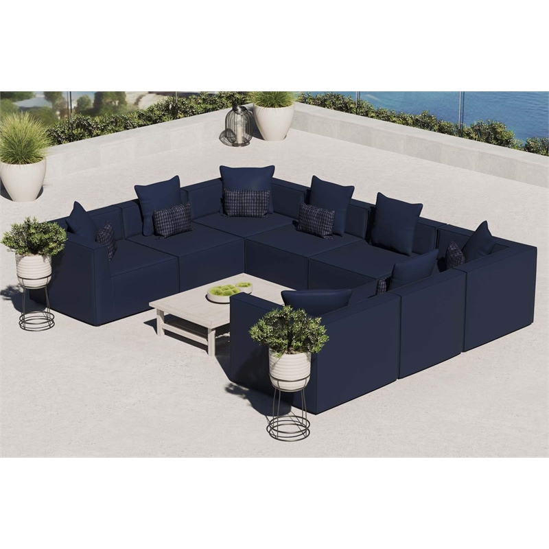 Modway Saybrook 8-Piece Patio Fabric Upholstered Sectional Sofa in Navy