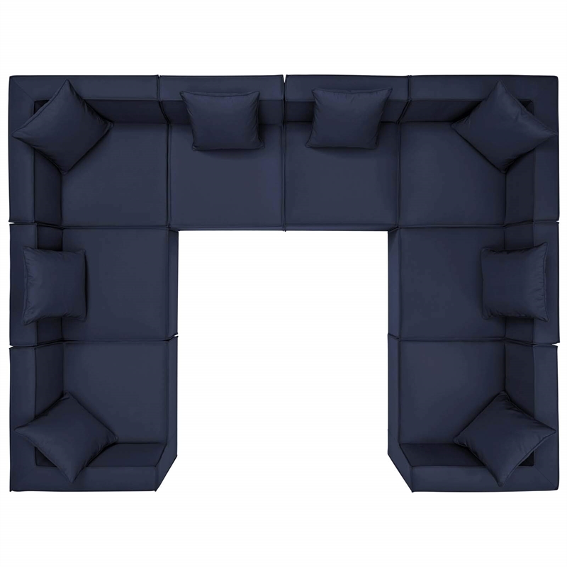 Modway Saybrook 8-Piece Patio Fabric Upholstered Sectional Sofa in Navy