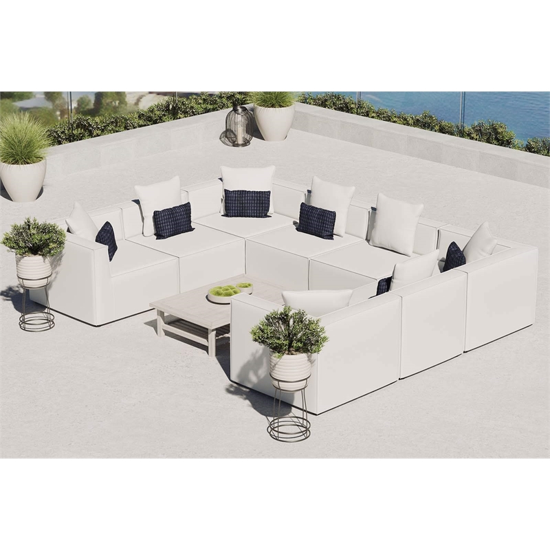 Modway Saybrook 8-Piece Patio Fabric Upholstered Sectional Sofa in White