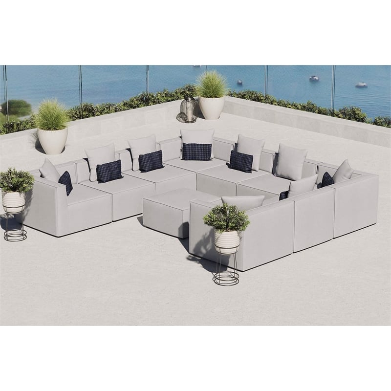 Modway Saybrook 10-Piece Patio Fabric Upholstered Sectional Sofa in Gray