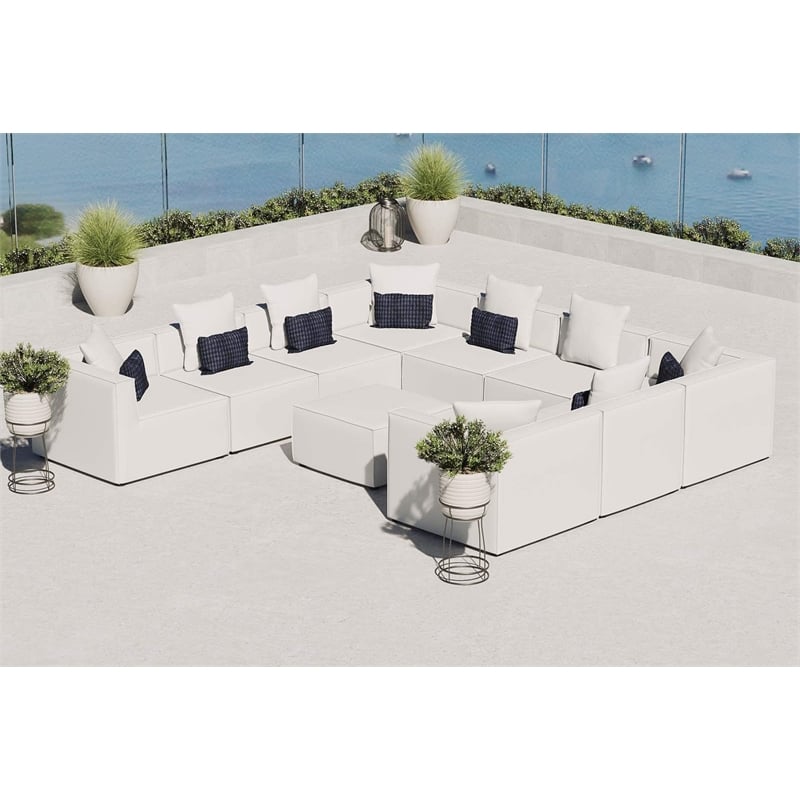 Modway Saybrook 10-Piece Patio Fabric Upholstered Sectional Sofa in White