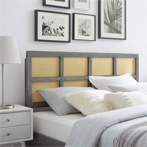 Modway Luana Cane Rattan and Rubberwood Full Headboard in Gray