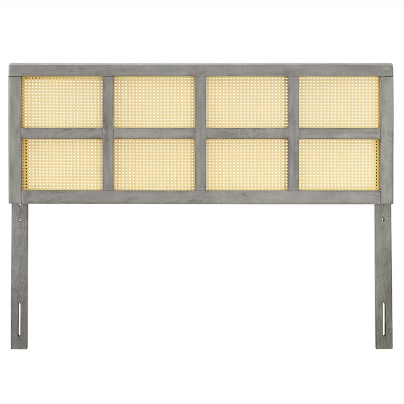 Modway Luana Cane Rattan and Rubberwood Full Headboard in Gray