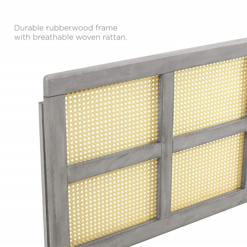 Modway Luana Cane Rattan and Rubberwood Full Headboard in Gray