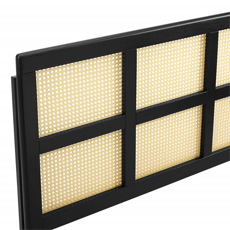 Modway Luana Cane Rattan and Rubberwood Queen Headboard in Black