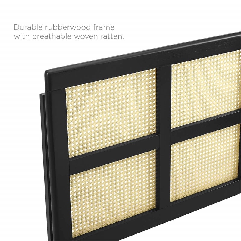 Modway Luana Cane Rattan and Rubberwood Queen Headboard in Black