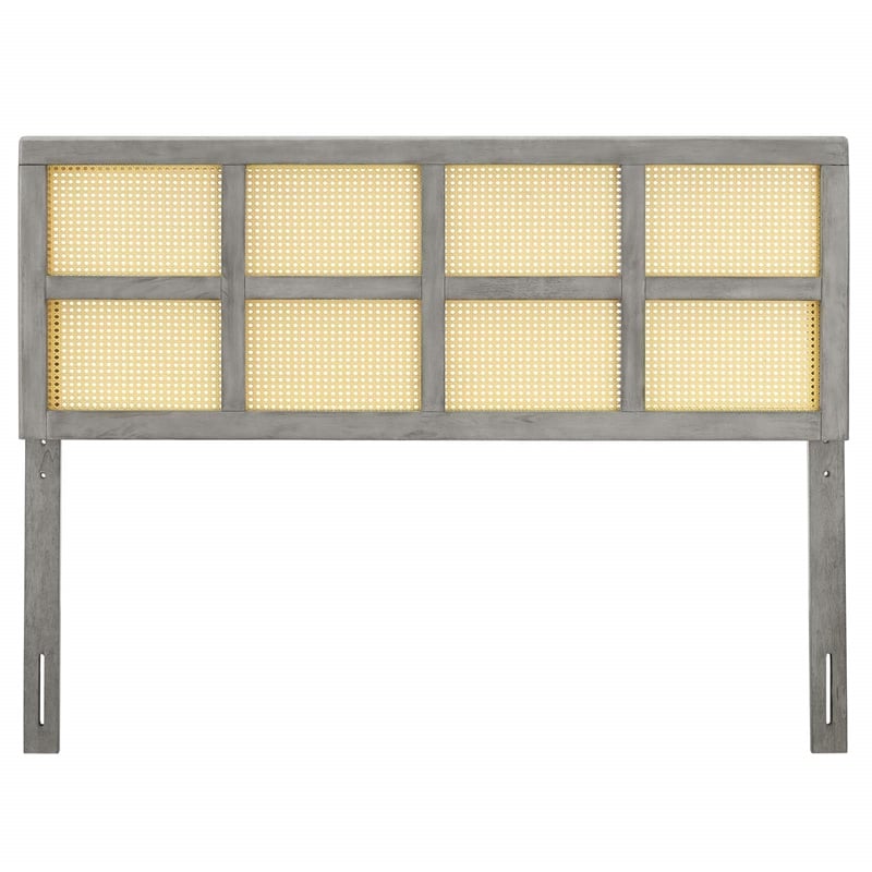 Modway Luana Cane Rattan and Rubberwood Queen Headboard in Gray