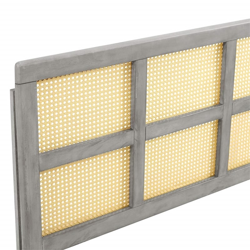 Modway Luana Cane Rattan and Rubberwood Queen Headboard in Gray