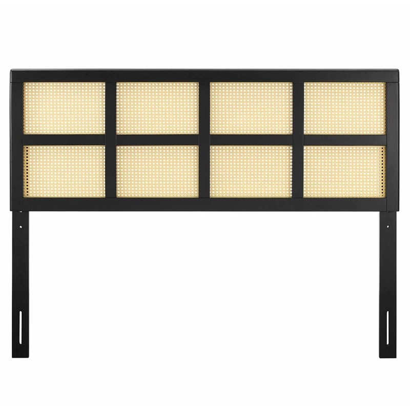 Modway Luana Cane Rattan and Rubberwood King Headboard in Black
