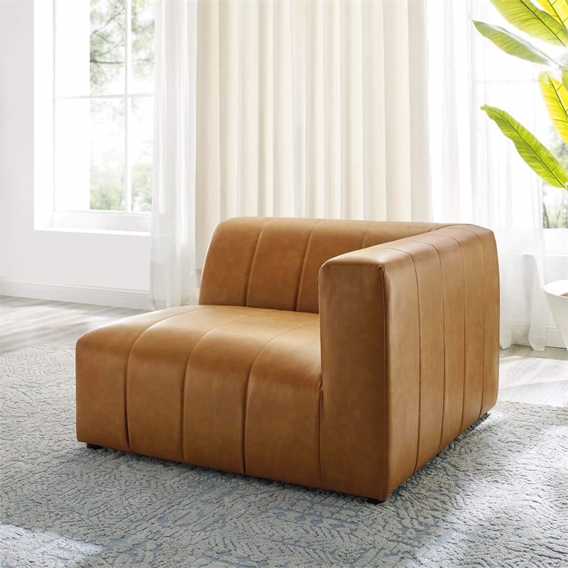 Modway Bartlett Tufting Faux Leather Upholstered Right Arm Chair in Tan