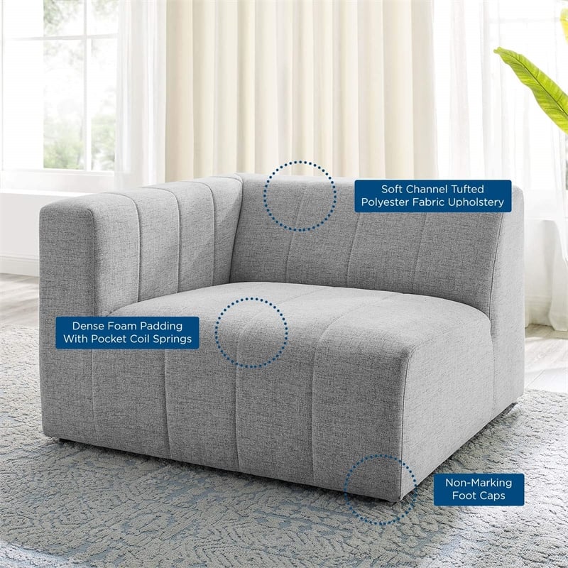 Modway Bartlett Polyester Fabric Upholstered Left Arm Chair in Light Gray