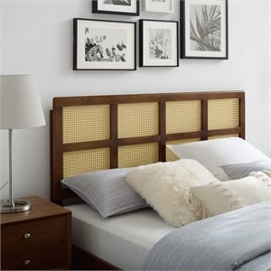 Modway Luana Cane Rattan and Rubberwood King Headboard in Walnut