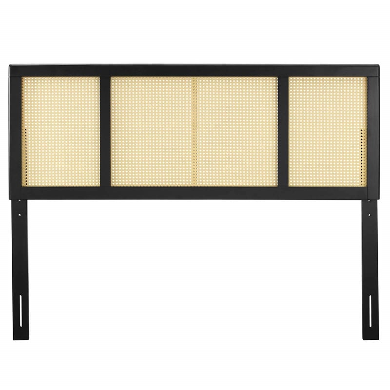 Modway Delmare Cane Rattan and Rubberwood Full Headboard in Black