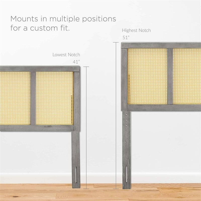 Modway Delmare Cane Rattan and Rubberwood Full Headboard in Gray