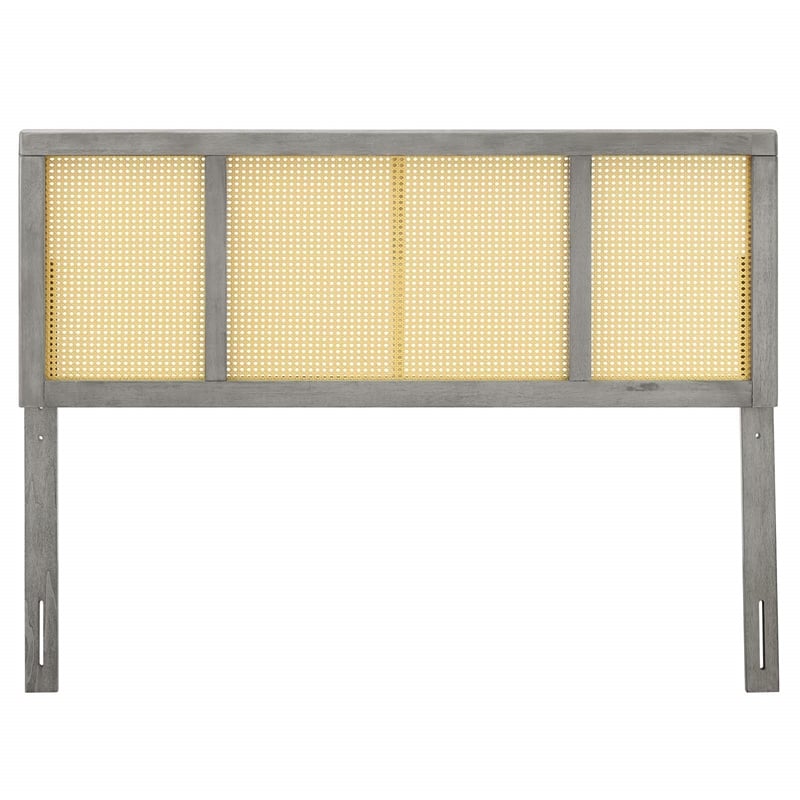 Modway Delmare Cane Rattan and Rubberwood Full Headboard in Gray