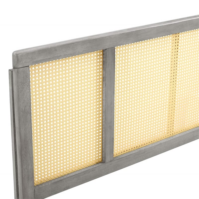 Modway Delmare Cane Rattan and Rubberwood Full Headboard in Gray