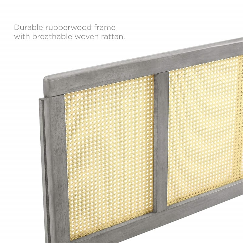 Modway Delmare Cane Rattan and Rubberwood Full Headboard in Gray