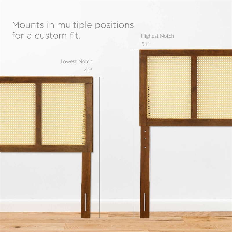 Modway Delmare Cane Rattan and Rubberwood Full Headboard in Walnut
