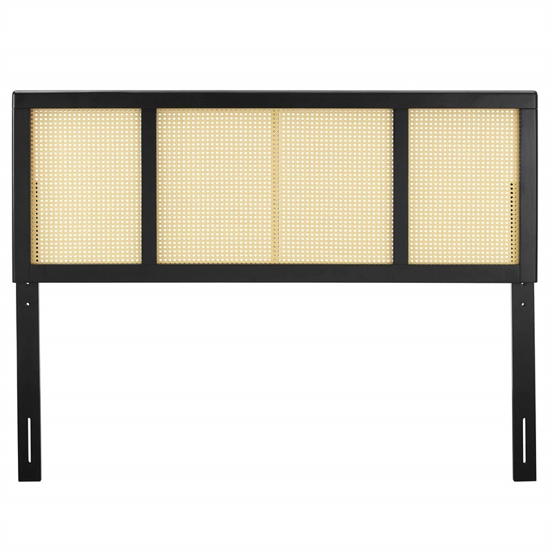 Modway Delmare Cane Rattan and Rubberwood King Headboard in Black