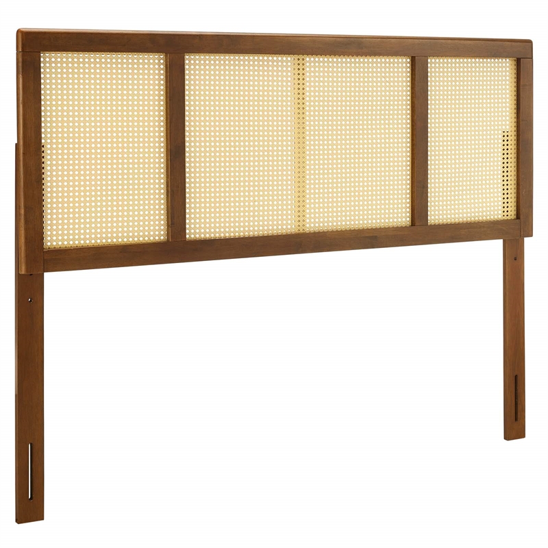 Modway Delmare Cane Rattan and Rubberwood King Headboard in Walnut