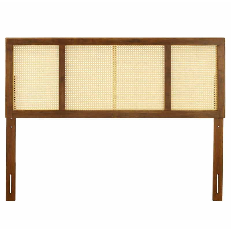 Modway Delmare Cane Rattan and Rubberwood King Headboard in Walnut