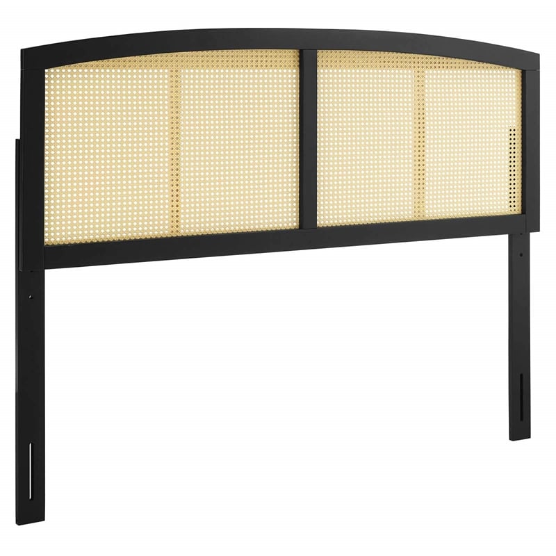 Modway Halcyon Cane Rattan and Rubberwood Full Headboard in Black