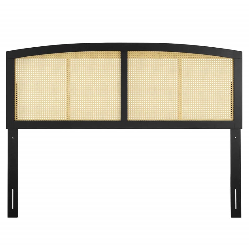 Modway Halcyon Cane Rattan and Rubberwood Full Headboard in Black