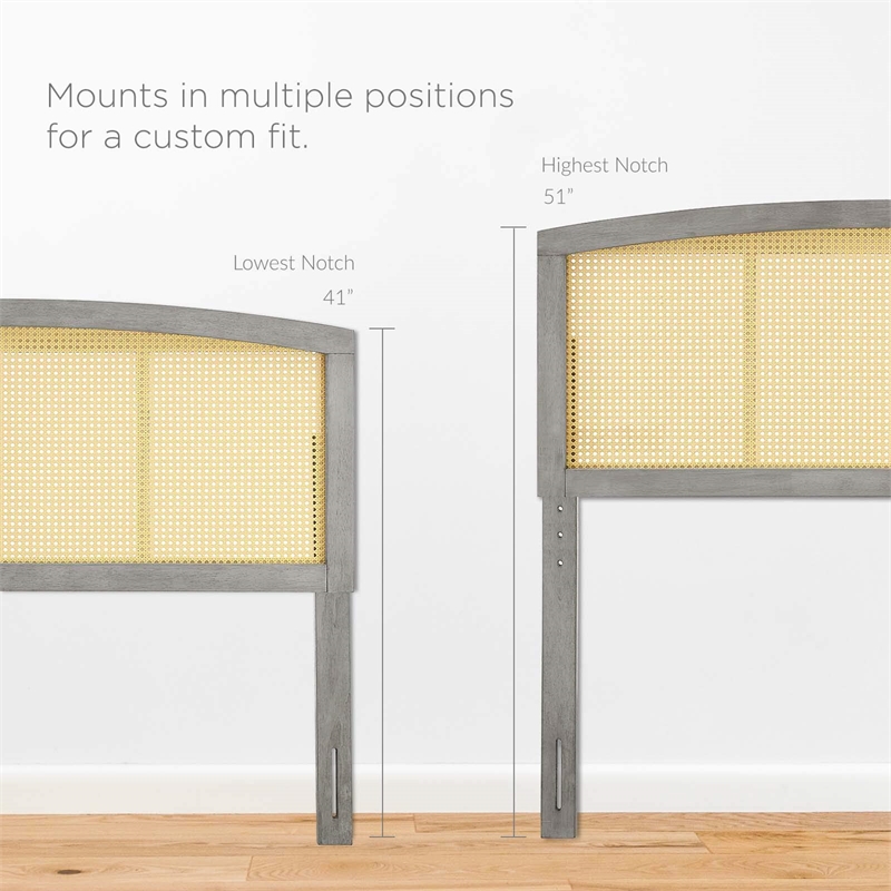 Modway Halcyon Cane Rattan and Rubberwood Full Headboard in Gray