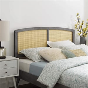 Modway Halcyon Cane Rattan and Rubberwood Full Headboard in Gray