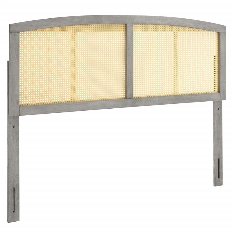 Modway Halcyon Cane Rattan and Rubberwood Full Headboard in Gray
