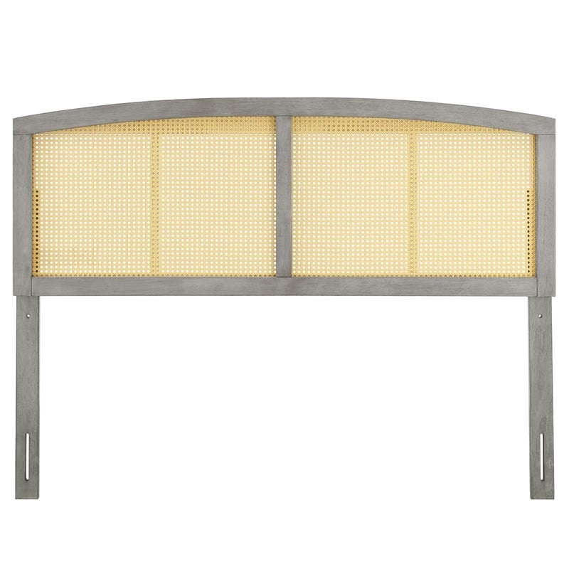 Modway Halcyon Cane Rattan and Rubberwood Full Headboard in Gray