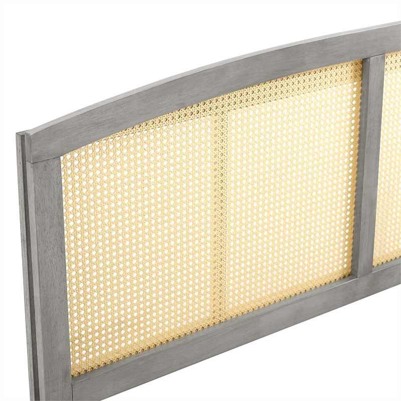 Modway Halcyon Cane Rattan and Rubberwood Full Headboard in Gray